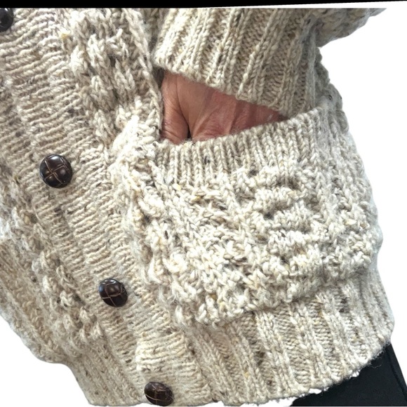 Rita Condern Hand Loomed Wool Fishermans Knit Cardigan Sweater Made In Ireland - Picture 9 of 16